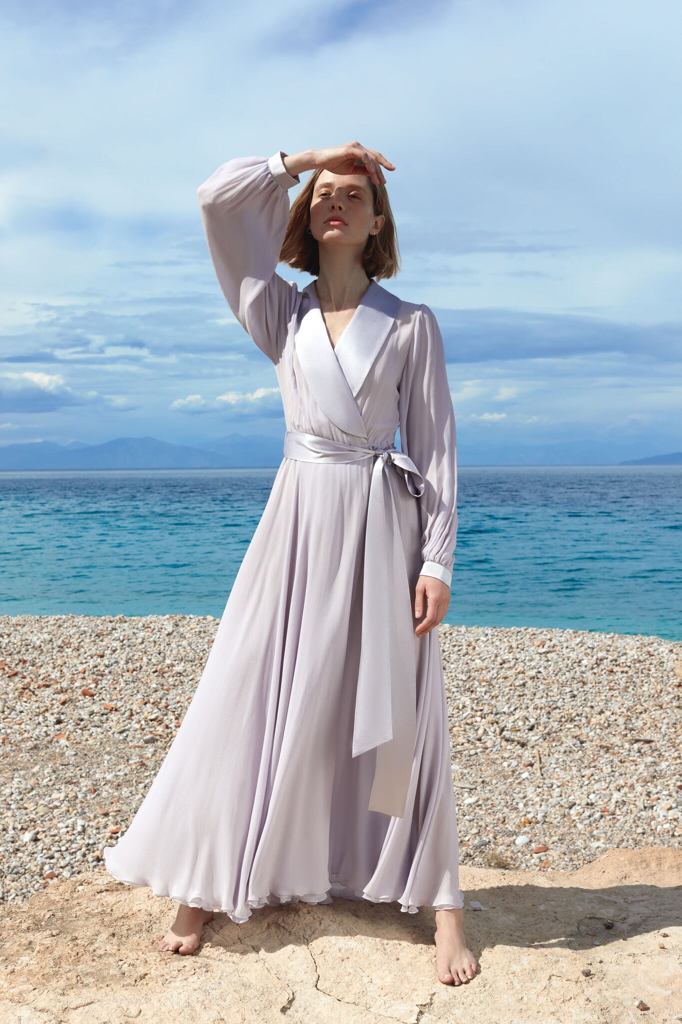 LESSLESS – Floor Length Floaty Chiffon Gown in Violet XXL