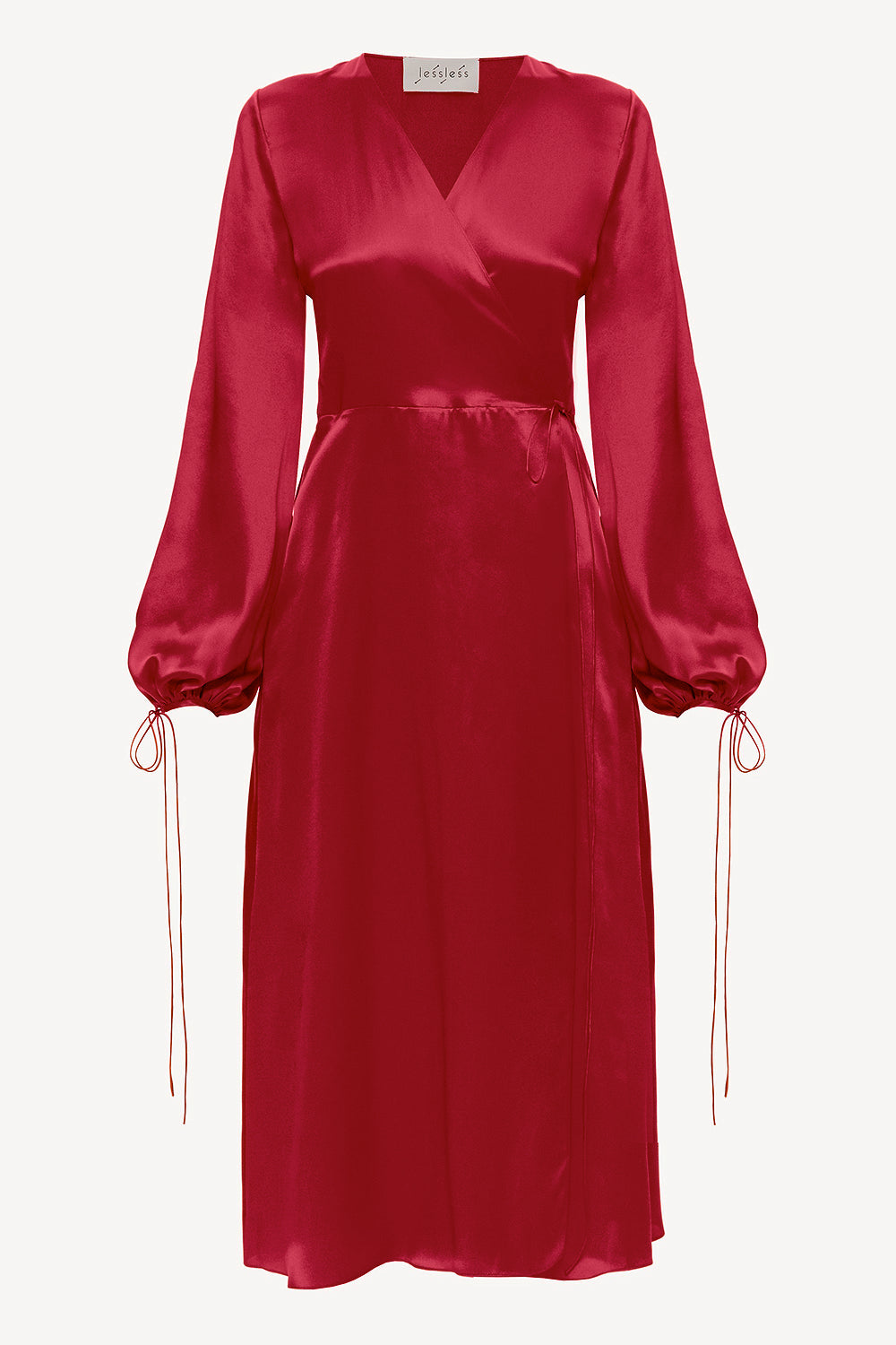 LESSLESS Wrap Silk Dress In Cherry Red X LESSLESS Wrap Silk Dress In Cherry Red X