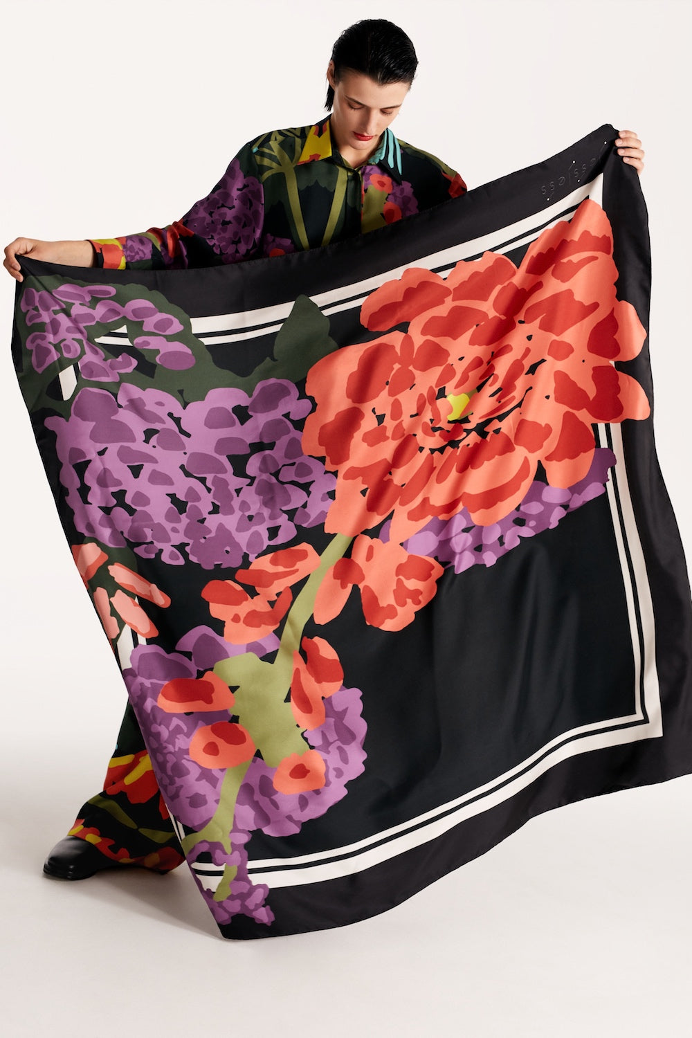 Pink and black silk scarf discount