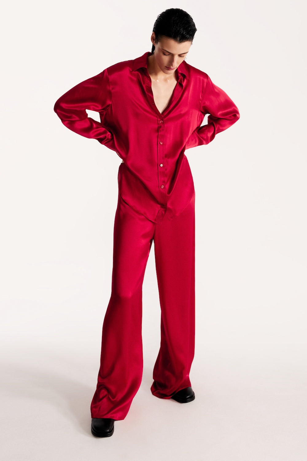 LESSLESS – Women pajama lightweight shirt in cherry red – LESSLESS LLC