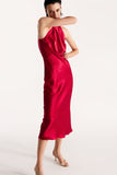 Halterneck silk dress in cherry-red