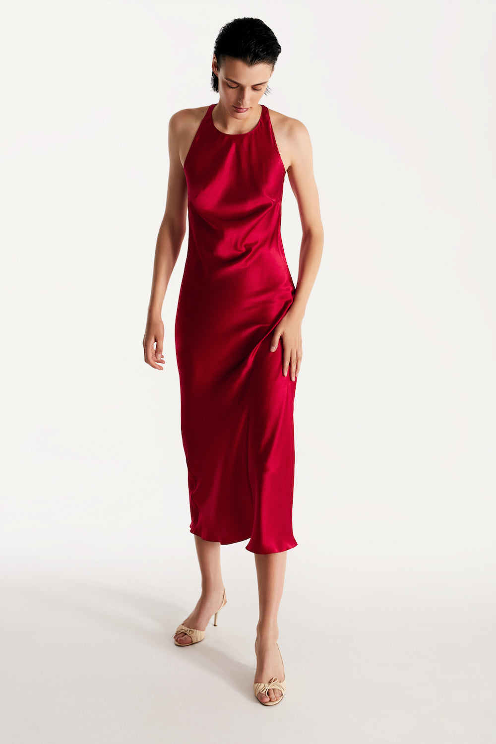 LESSLESS Halterneck Silk Dress in cherry-Red Xs LESSLESS Halterneck Silk Dress in cherry-Red Xs