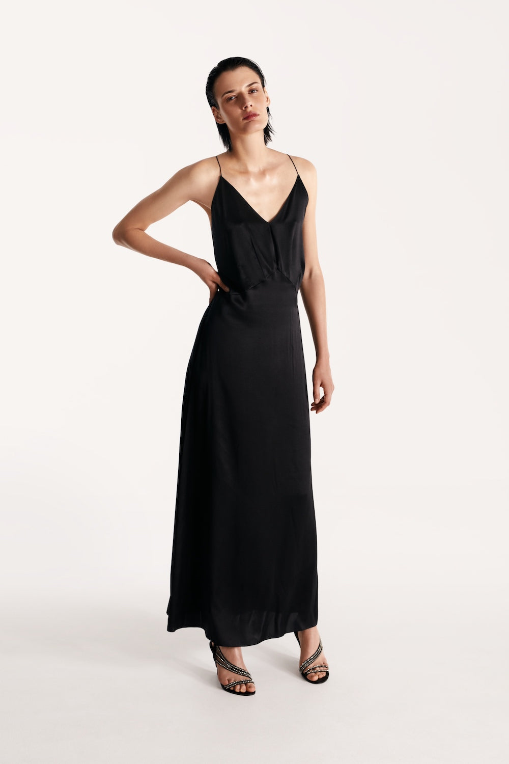 LESSLESS – Open-back slip silk dress in black – LESSLESS LLC