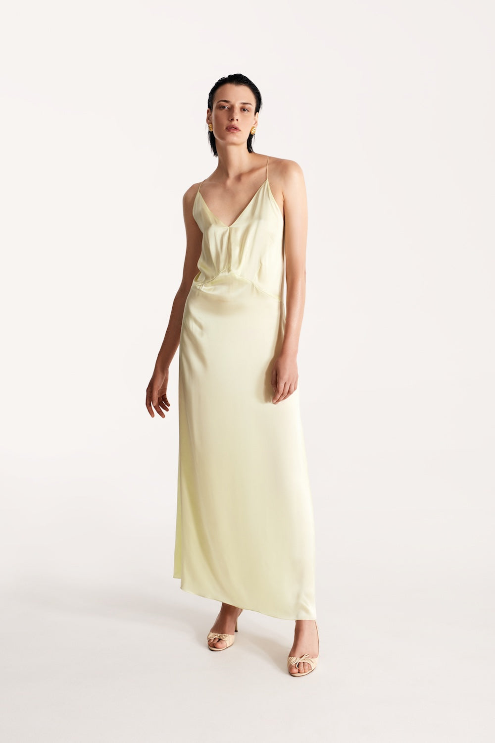 LESSLESS – Open-back slip silk dress in sorbet green – LESSLESS LLC