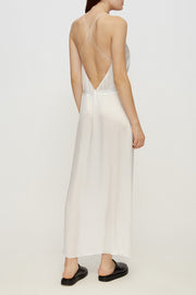 Open-back slip silk dress in white