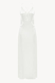 Open-back slip silk dress in white