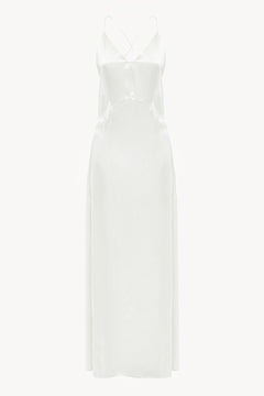 Open-back slip silk dress in white