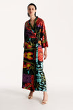 Kimono silk robe in floral black