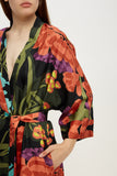 Kimono silk robe in floral black
