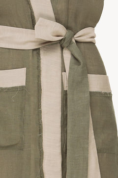 Aurora robe in Olive & Powder