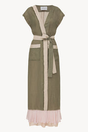 Aurora robe in Olive & Powder