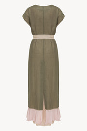 Aurora robe in Olive & Powder