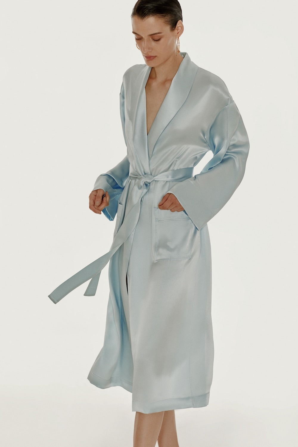 Blue silk dressing gown sale