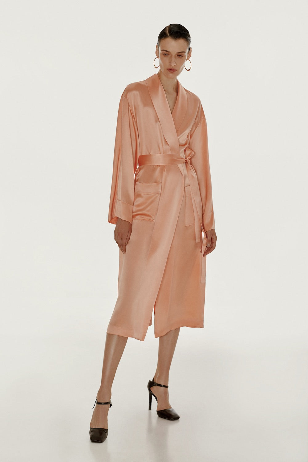 LESSLESS Basic silk robe in orange LESSLESS LLC