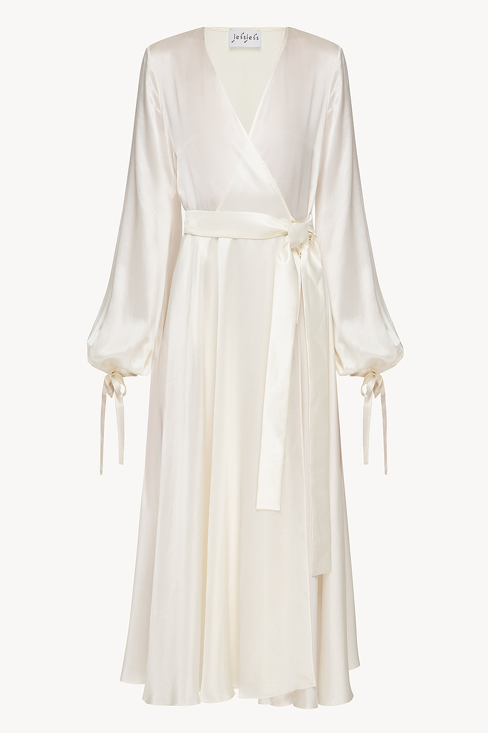 LESSLESS – Wrap silk dress in white – LESSLESS LLC