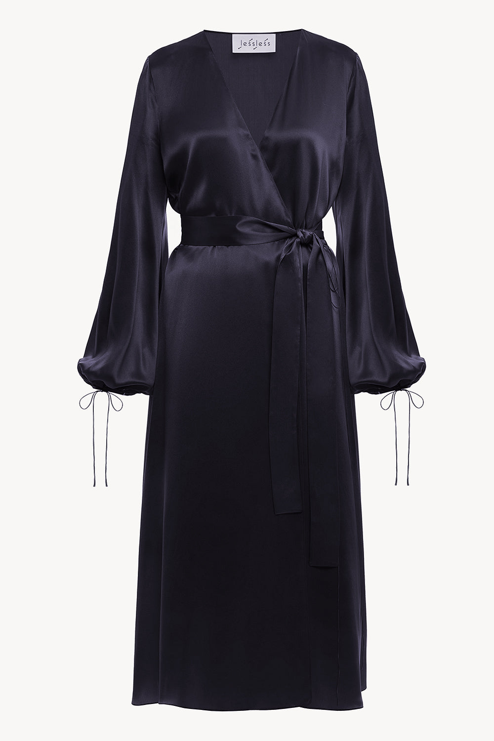 LESSLESS Wrap silk dress in navy XL LESSLESS Wrap silk dress in navy XL