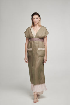 Aurora robe in Olive & Powder