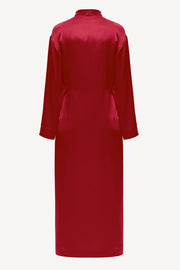 Peignoir style silk robe in cherry red