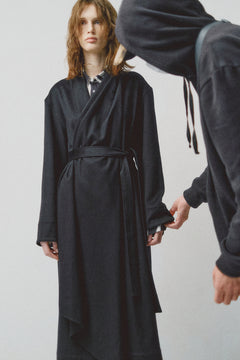 Cashmere Housecoat With Attached Scarf in Navy