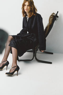 Cashmere Housecoat With Attached Scarf in Navy