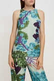 Silk Halterneck Top in Floral Blue