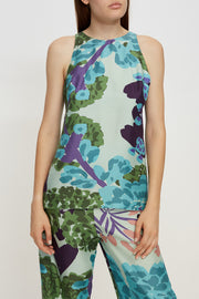 Silk Halterneck Top in Floral Blue