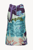 Silk Halterneck Top in Floral Blue