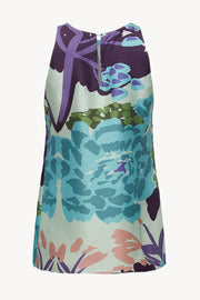 Silk Halterneck Top in Floral Blue