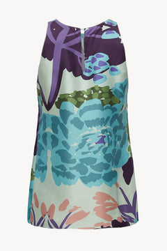 Silk Halterneck Top in Floral Blue