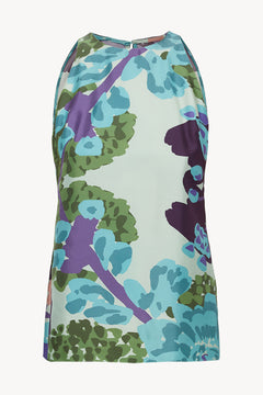 Silk Halterneck Top in Floral Blue