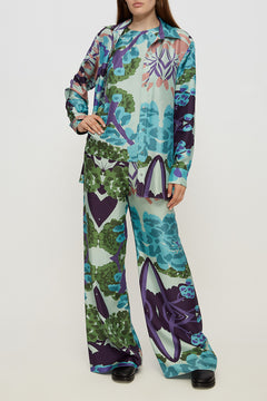 Fluid Silk Pants in Floral Blue