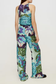 Fluid Silk Pants in Floral Blue