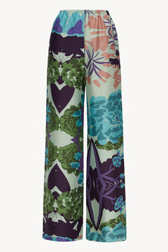 Fluid Silk Pants in Floral Blue
