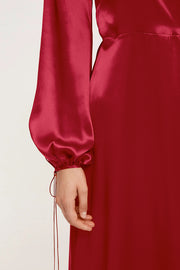 Wrap Silk Dress in Cherry Red