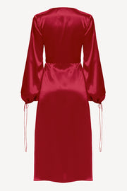 Wrap Silk Dress in Cherry Red