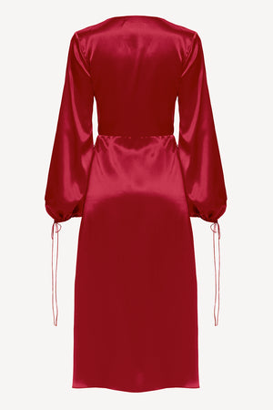 silk wrap dresses LESSLESS – Wrap Silk Dress In Cherry Red X