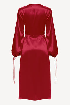 Wrap Silk Dress in Cherry Red