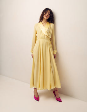 Floaty Chiffon Midi Dress in Yellow