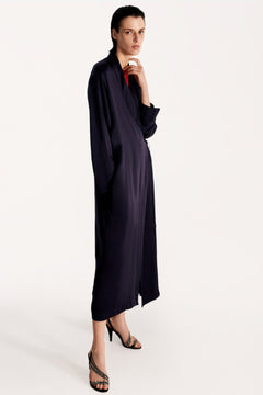 Peignoir style silk robe in navy