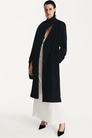 Cashmere Housecoat With Attached Scarf in navy