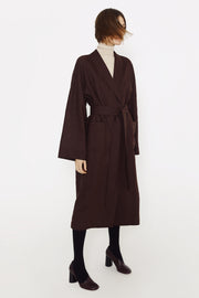 Female linen robe in brown