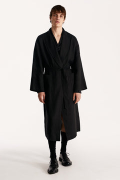 Men linen robe in black