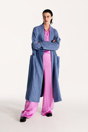 Female linen robe in blue