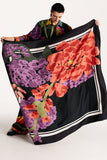 Floral black 135x135 silk scarf