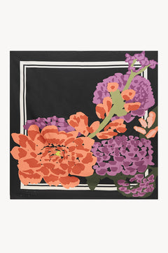 Floral black 135x135 silk scarf