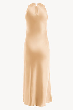 Halterneck silk dress in beige