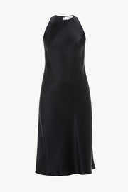 Halterneck silk dress in black