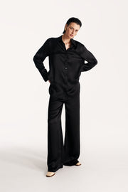 Women silk pajama fluid set in black