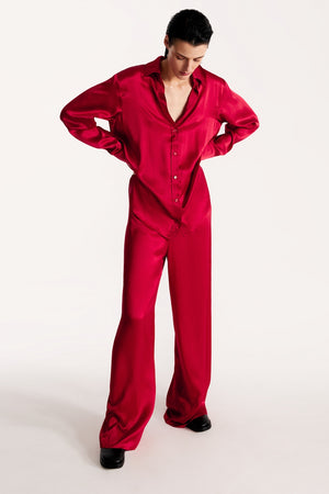 Women pajama fluid pant in cherry red