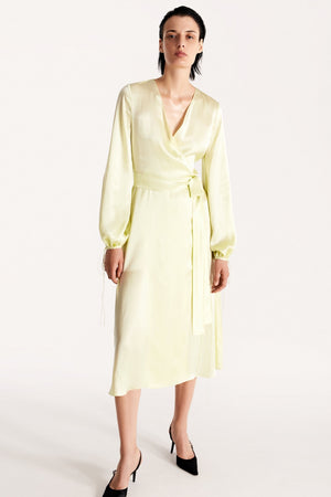 Wrap silk dress in sorbet green